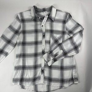 Willow & Clay Women Plaid Button Down Shirt Sz L White Front Pockets Layering